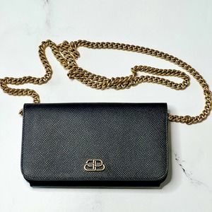 Balenciaga Black Leather Crossbody with Gold Chain